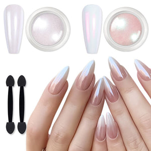 2 Boxes White Pink Pearl Nail Powder Set Nail Powder BORN PRETTY