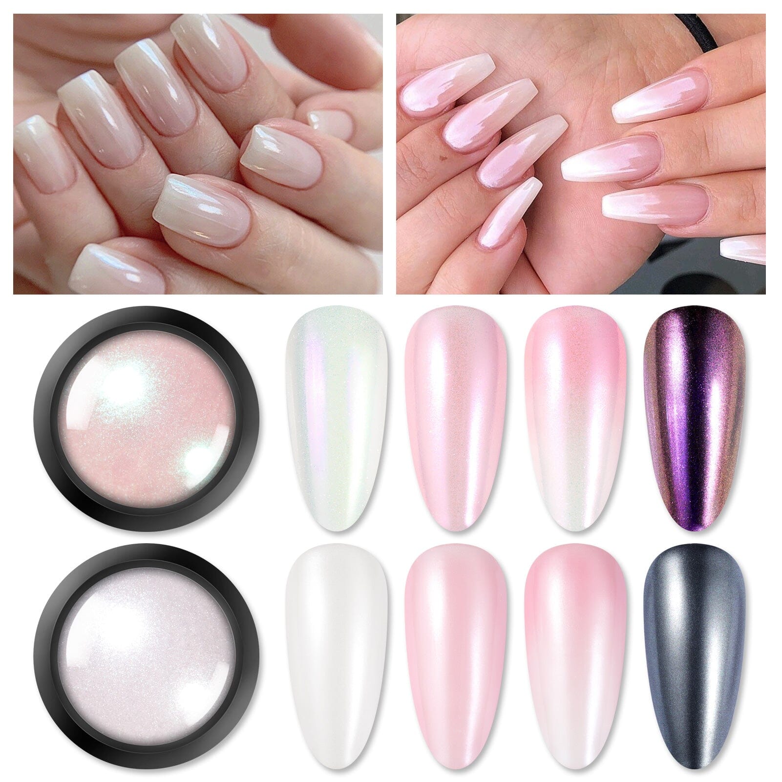 2 Boxes White Pink Pearl Nail Powder Set Nail Powder BORN PRETTY