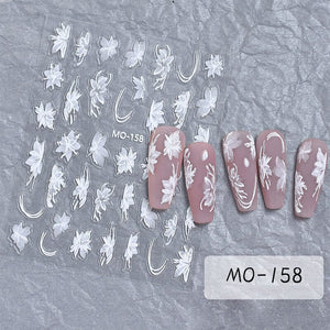 White Flowers Painted 3D Nail Stickers MO158 Nail Sticker No Brand