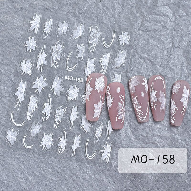 White Flowers Painted 3D Nail Stickers MO158 Nail Sticker No Brand