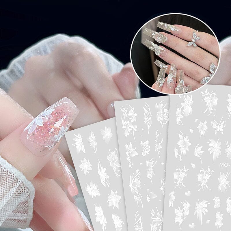 White Flowers Painted 3D Nail Stickers MO159 Nail Sticker No Brand