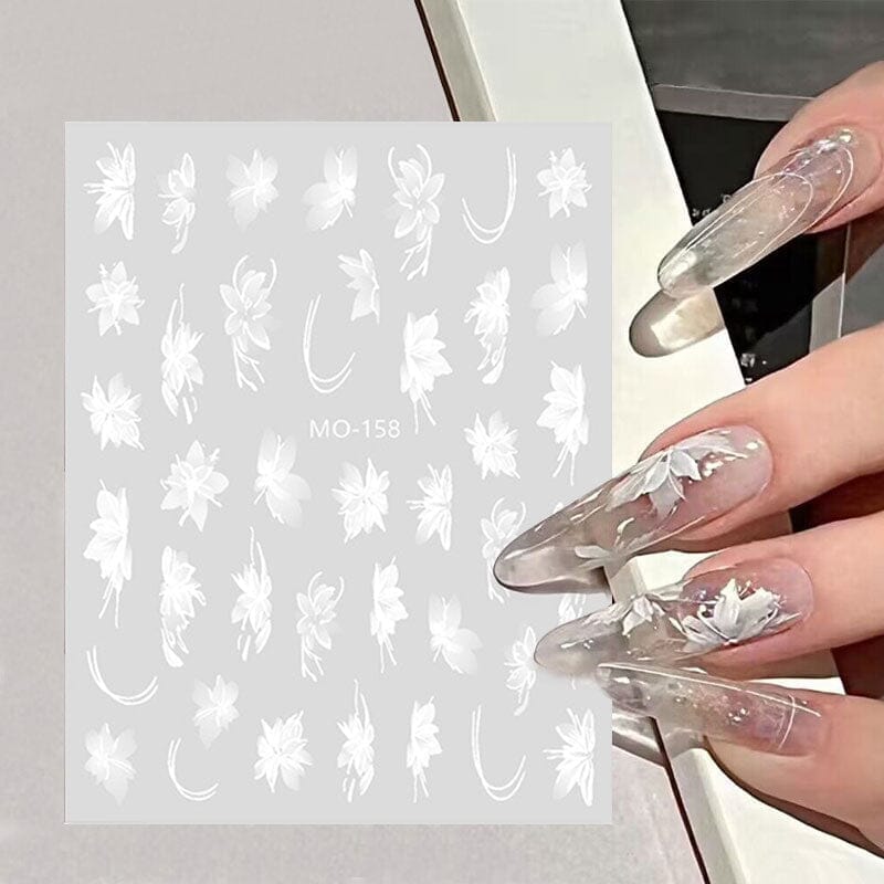 White Flowers Painted 3D Nail Stickers MO160 Nail Sticker No Brand