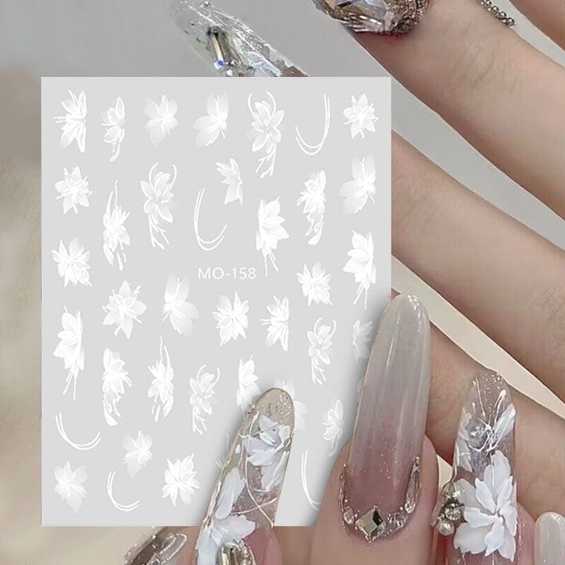 White Flowers Painted 3D Nail Stickers MO158 Nail Sticker No Brand