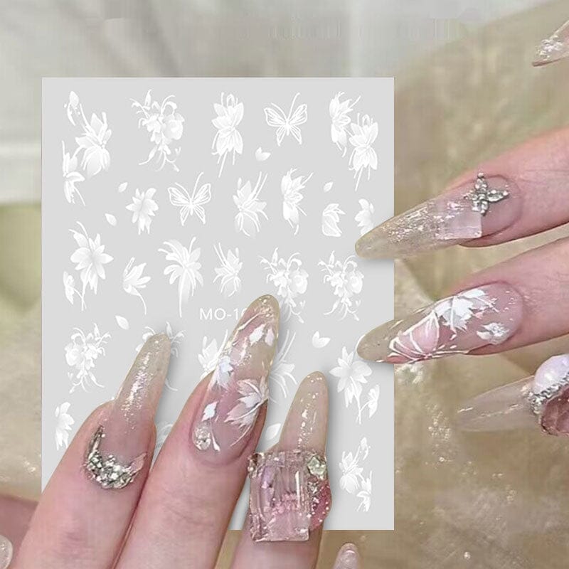 White Flowers Painted 3D Nail Stickers MO158 Nail Sticker No Brand