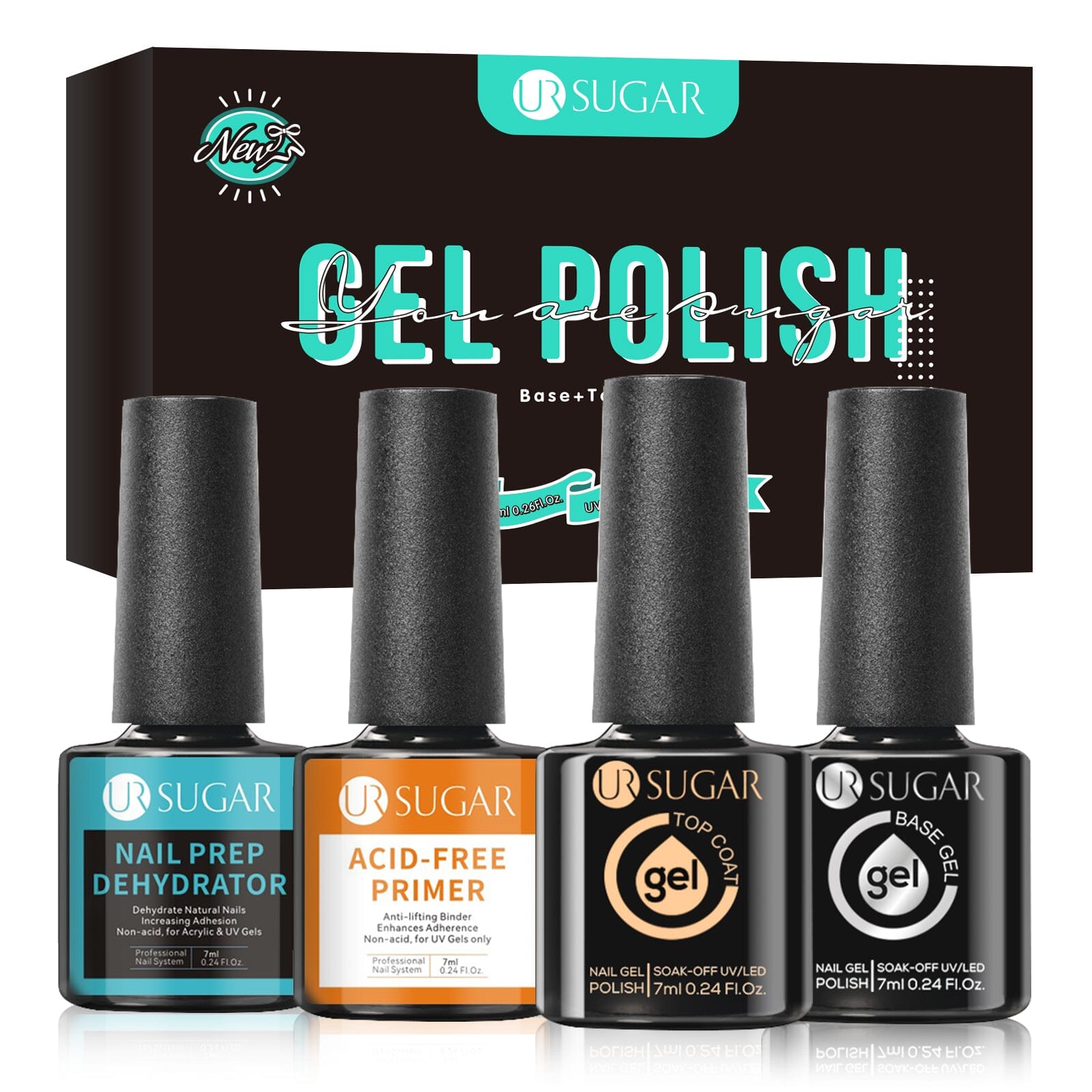 4pcs Gel Set Base Top Primer Dehydrator 7ml Base & Top Coat UR SUGAR