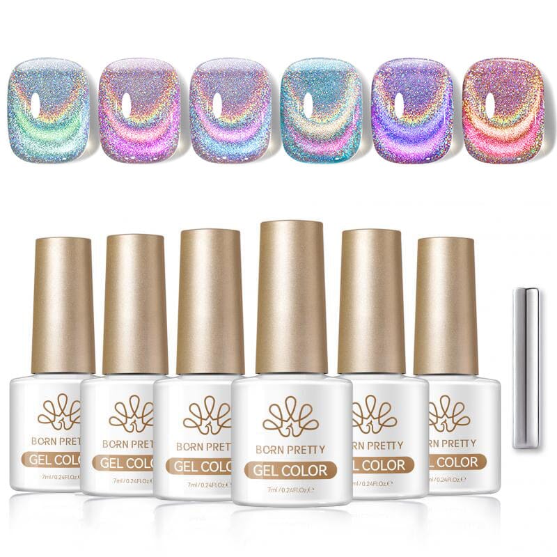 6 Colors Rainbow Glass Cat Magnetic Gel M10 Colorful Laser 7ml Gel Nail Polish BORN PRETTY