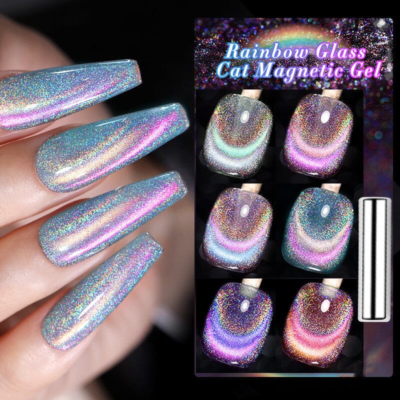 6 Colors Rainbow Glass Cat Magnetic Gel M10 Colorful Laser 7ml Gel Nail Polish BORN PRETTY