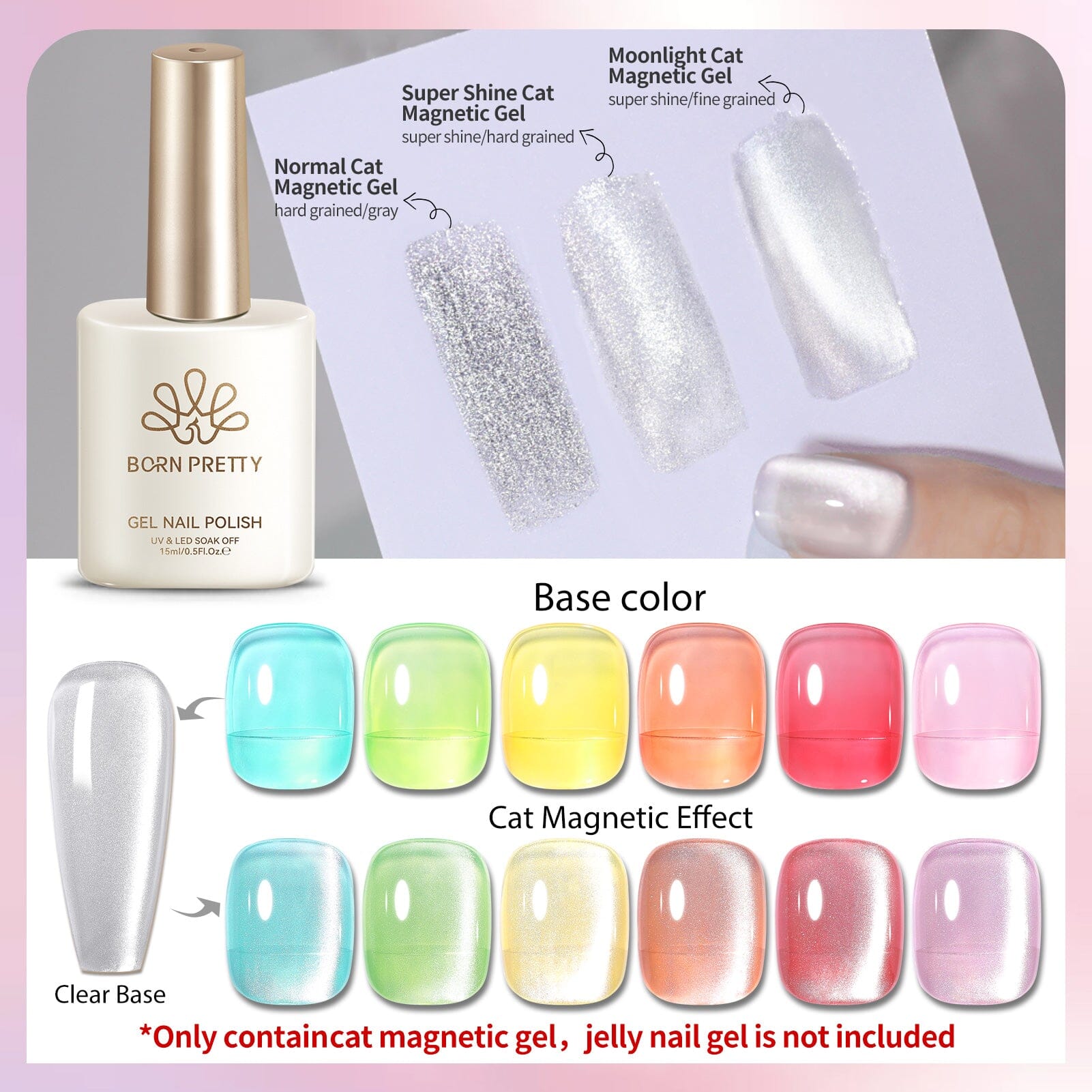 Water Light Cat Magnetic Gel MY02 First Love 15ml HEMA/TPO FREE Gel Nail Polish BORN PRETTY