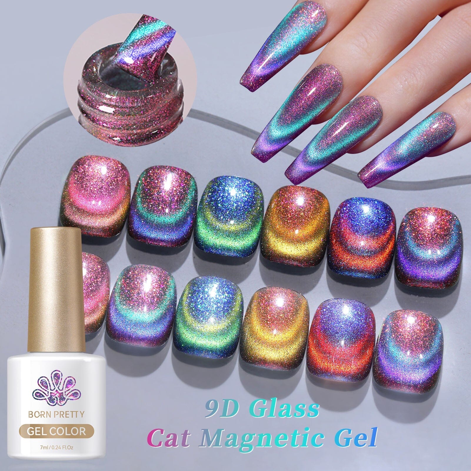 6 Colors 9D Glass Cat Megnetic Gel 7ml Gel Nail Polish BORN PRETTY