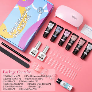 6 Colors Extension Gel Nail Kit with Lamp Tools Extension Nail Gel BORN PRETTY