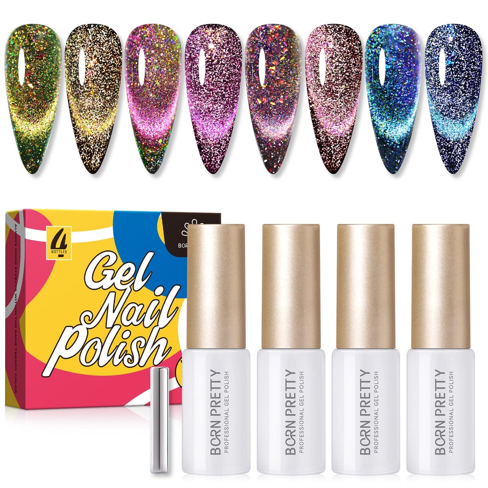 4 Colors 9D Flakies Reflective Cat Magnetic Gel 5ml Gel Nail Polish BORN PRETTY