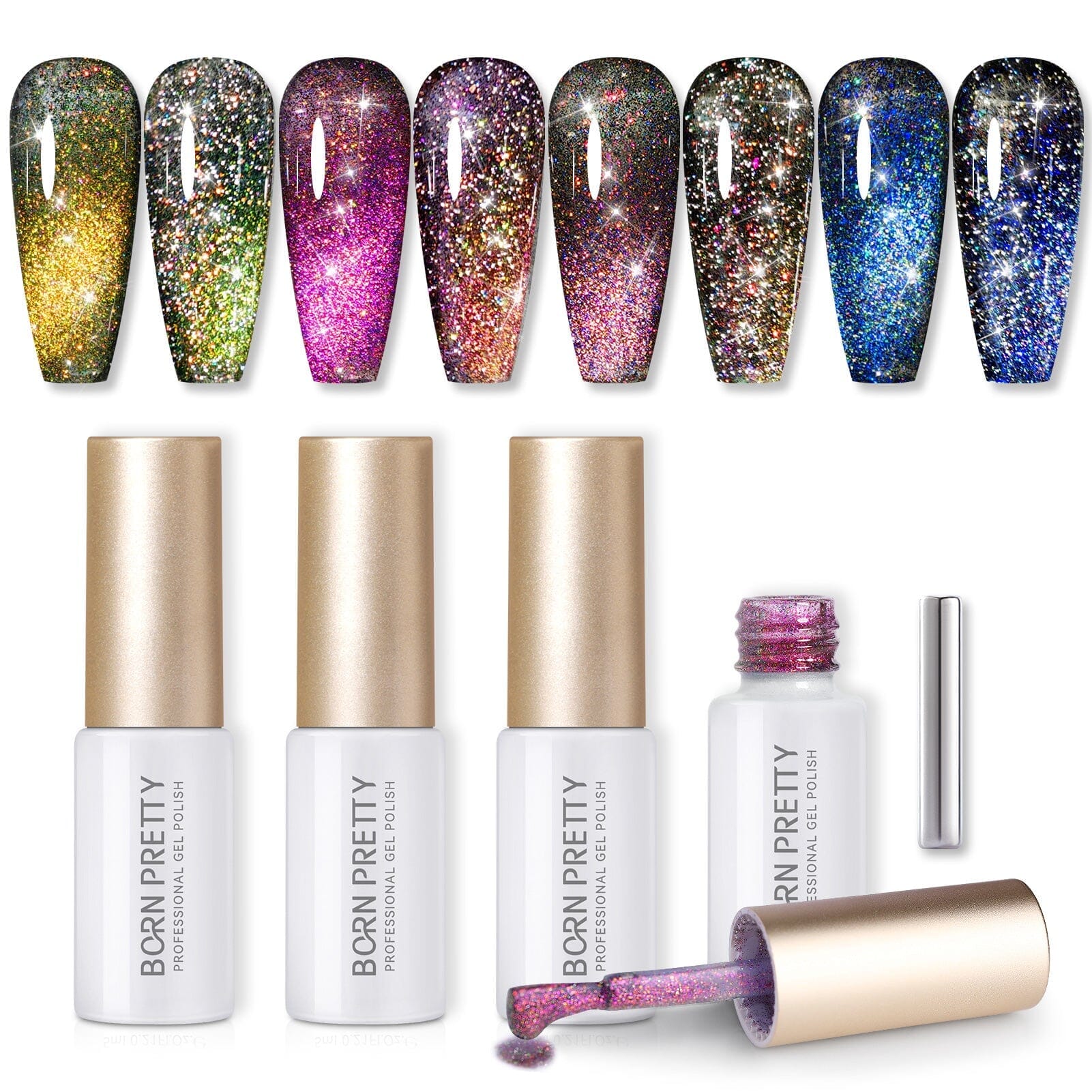 4 Colors 9D Flakies Reflective Cat Magnetic Gel 5ml Gel Nail Polish BORN PRETTY