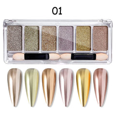 6 Grids Metallic Mirror Chrome Nail Powder Nail Powder No Brand 01