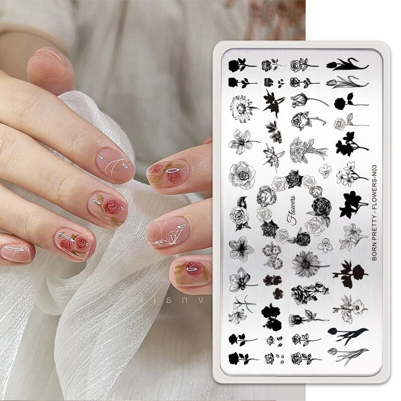 Nail Stamping Plate FLOWERS-N03 Stamping Nail BORN PRETTY