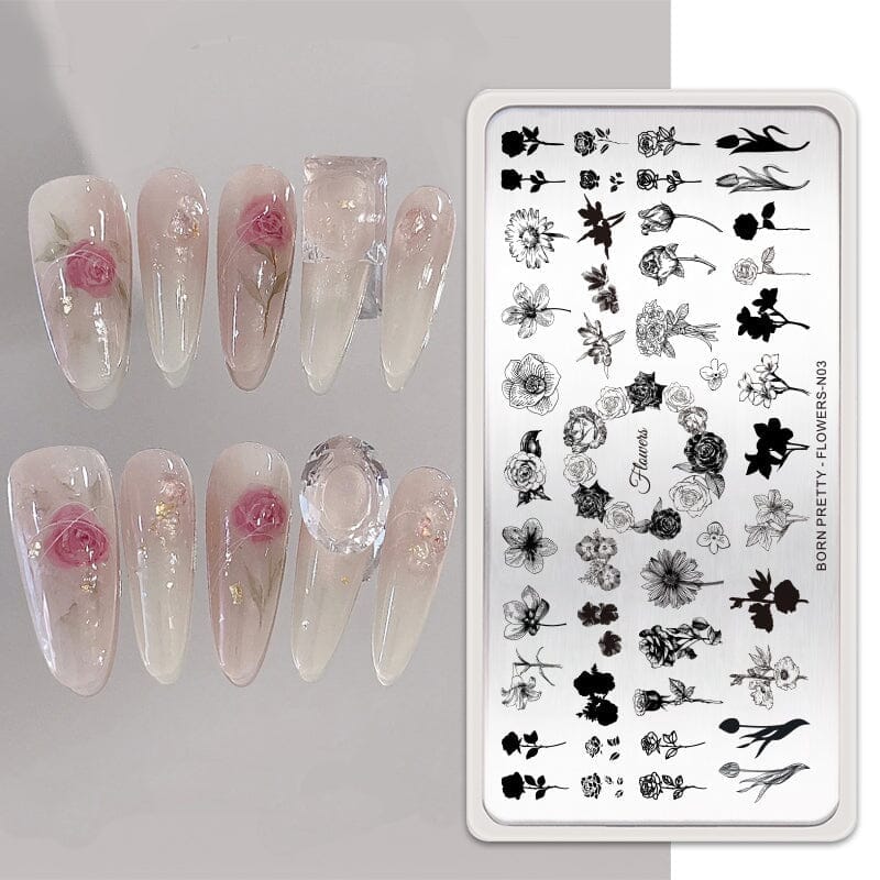 Nail Stamping Plate FLOWERS-N03 Stamping Nail BORN PRETTY