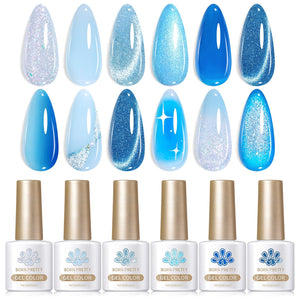 6 Colors Gel Polish Blue Stars Mixed Set 7ml Gel Nail Polish BORN PRETTY