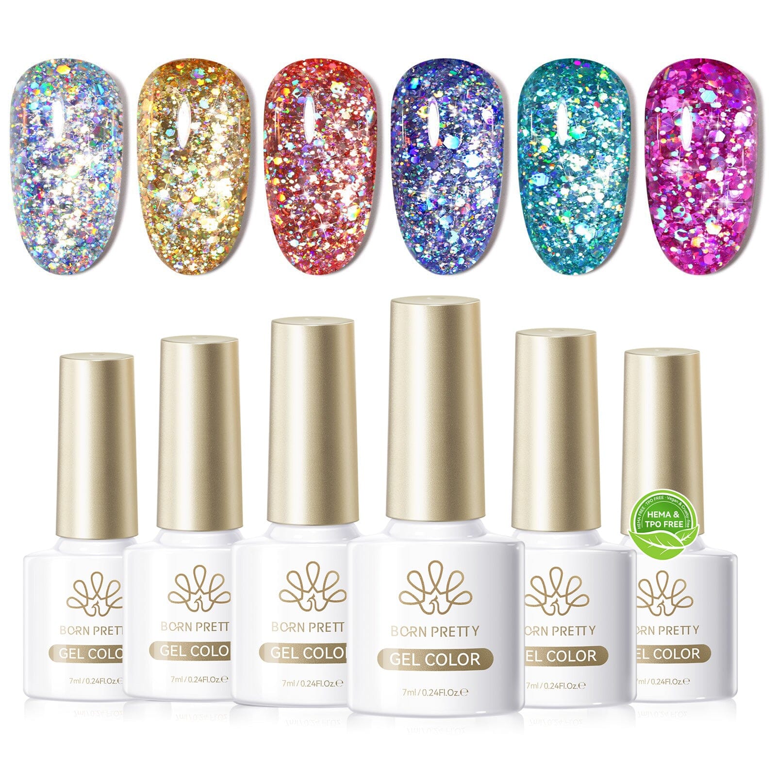6 Colors Glitter Gel Polish S30 Black Coal 7ml Gel Nail Polish BORN PRETTY