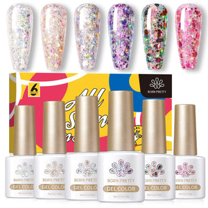 6 Colors Glitter Flakes Nail Gel Polish Set 7ml Gel Nail Polish BORN PRETTY