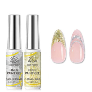 Platinum Gold & Silver Liner Paint Gel 8ml Gel Nail Polish BORN PRETTY