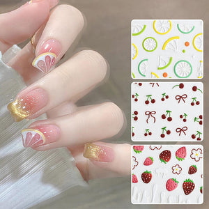 3D Nail Art Stickers Orange Strawberry Cherry Bee Patterns Nail Sticker No Brand