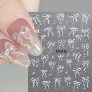 White Bowknot 3D Nail Stickers MO-312 Nail Sticker No Brand