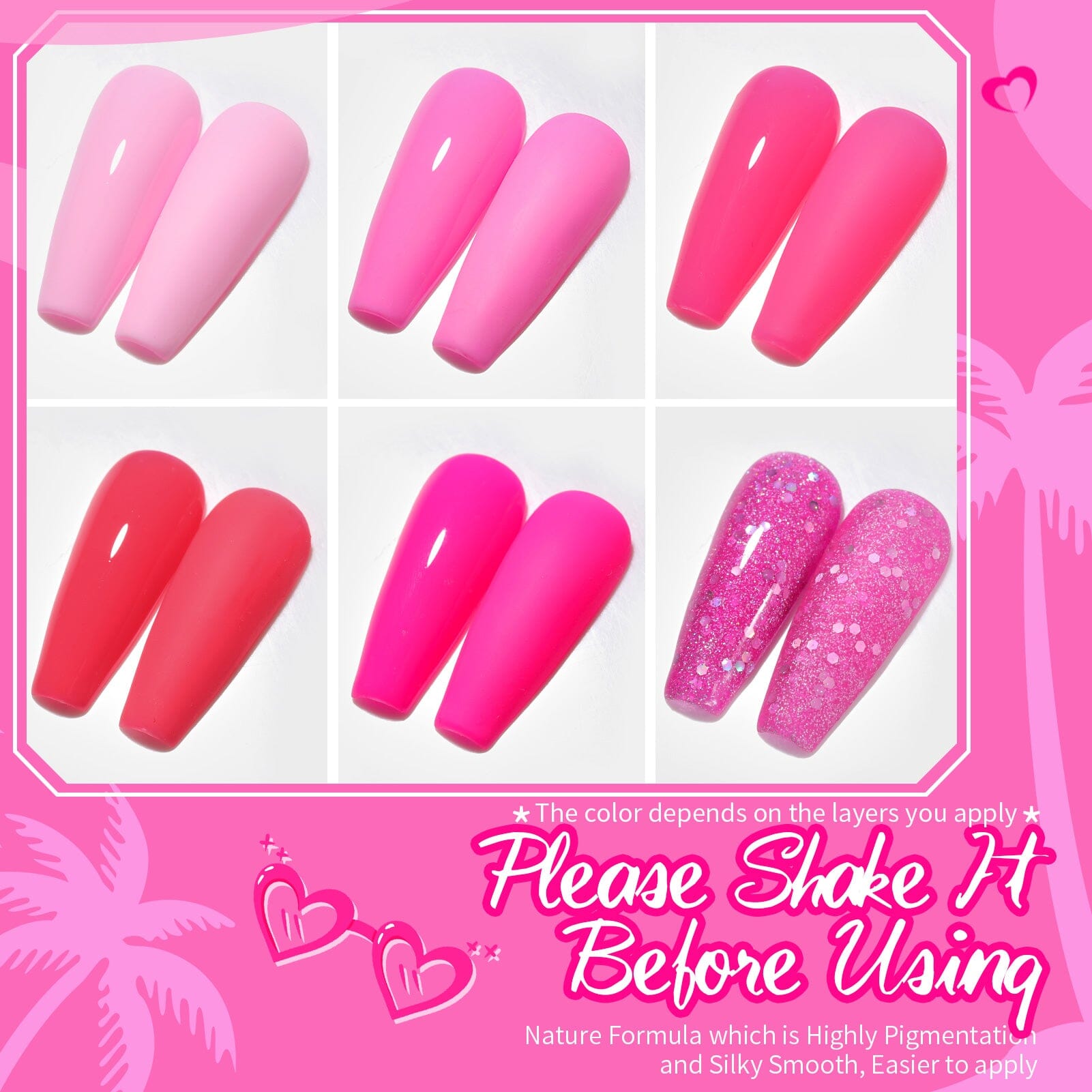 6 Colors Gel Polish Set Hot Pink 7ml Gel Nail Polish BORN PRETTY