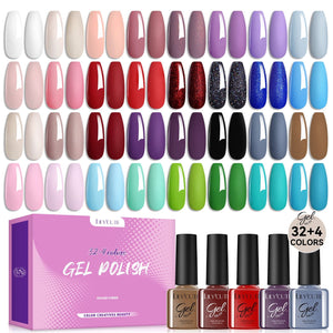 32 Colors Gel with 4pcs Base Top Coat Set #01 7ml Gel Nail Polish LILYCUTE