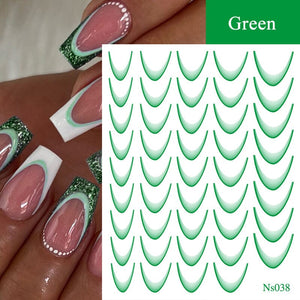 3D Gradient French Line Nail Stickers Nail Sticker No Brand Green