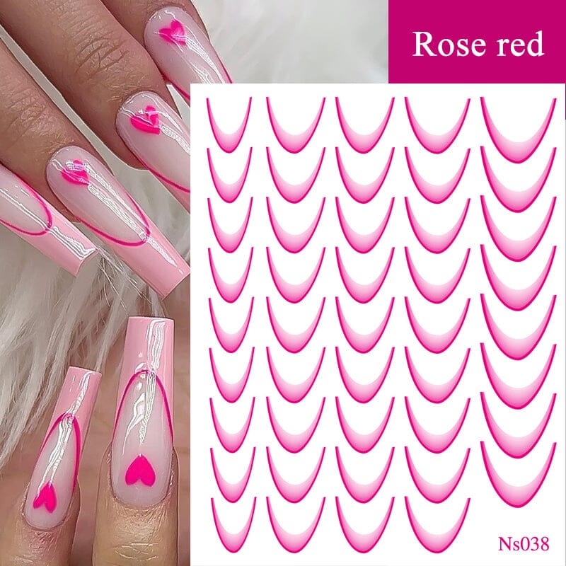 3D Gradient French Line Nail Stickers Nail Sticker No Brand Rose red