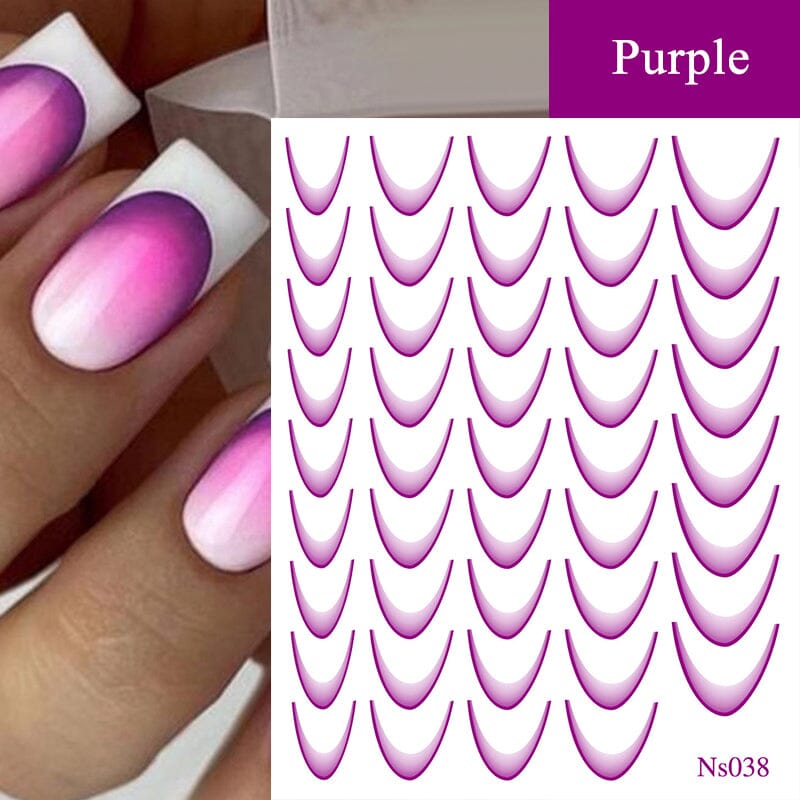 3D Gradient French Line Nail Stickers Nail Sticker No Brand Purple