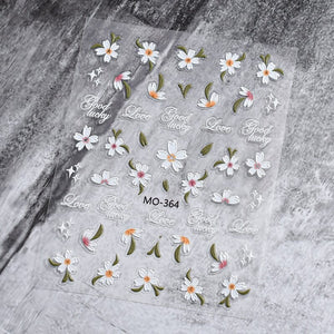 White Flowers Embossed 3D Nail Stickers MO364 Nail Sticker No Brand