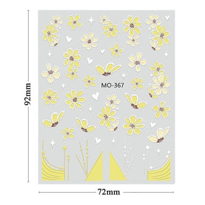 White Flowers Embossed 3D Nail Stickers MO365 Nail Sticker No Brand
