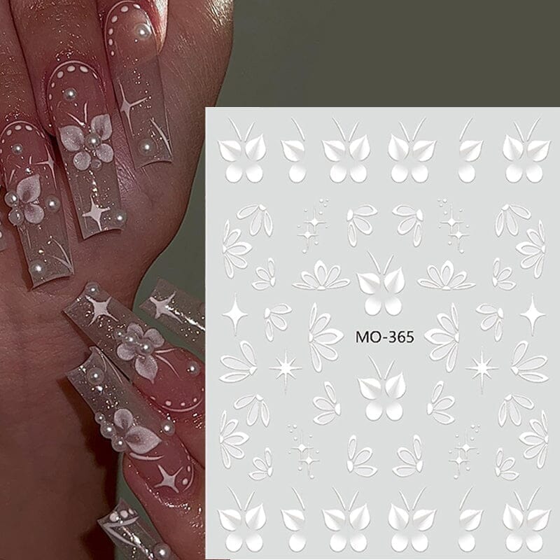 White Flowers Embossed 3D Nail Stickers MO363 Nail Sticker No Brand