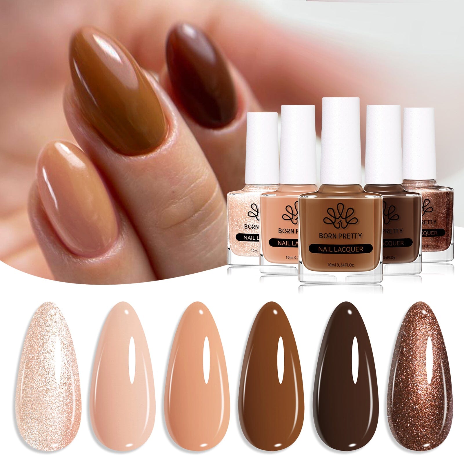 6 Colors Nude Brown Nail Polish Set 10ml Nail Polish BORN PRETTY