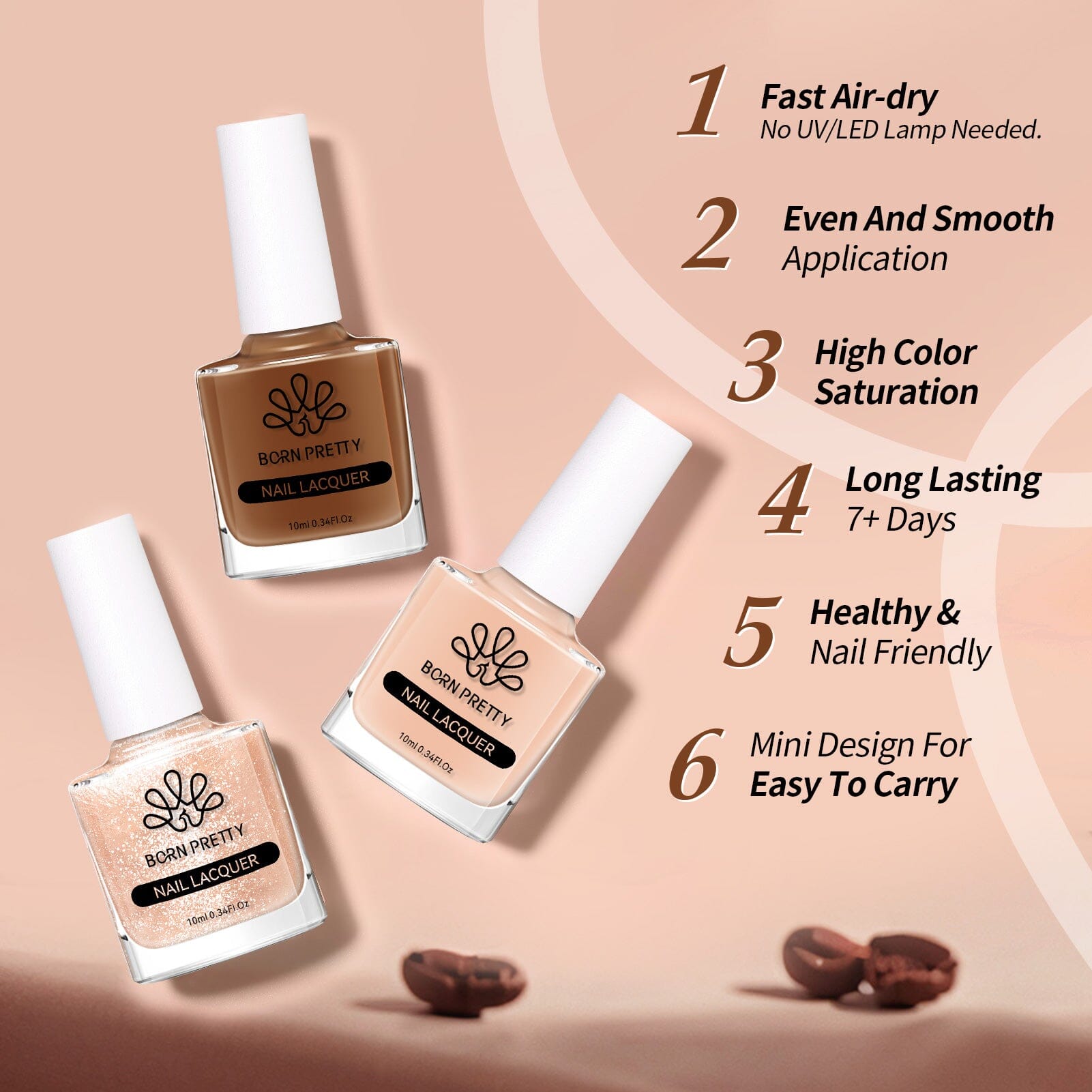 6 Colors Nude Brown Nail Polish Set 10ml Nail Polish BORN PRETTY
