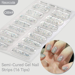 16 Tips Semi-Cured Gel Nail Strips C001-C056 Nail Sticker Harunouta C049