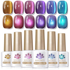 6 Colors Galaxies Glass Cat Magnetic Gel 7ml with Magnetic Stick Gel Nail Polish BORN PRETTY