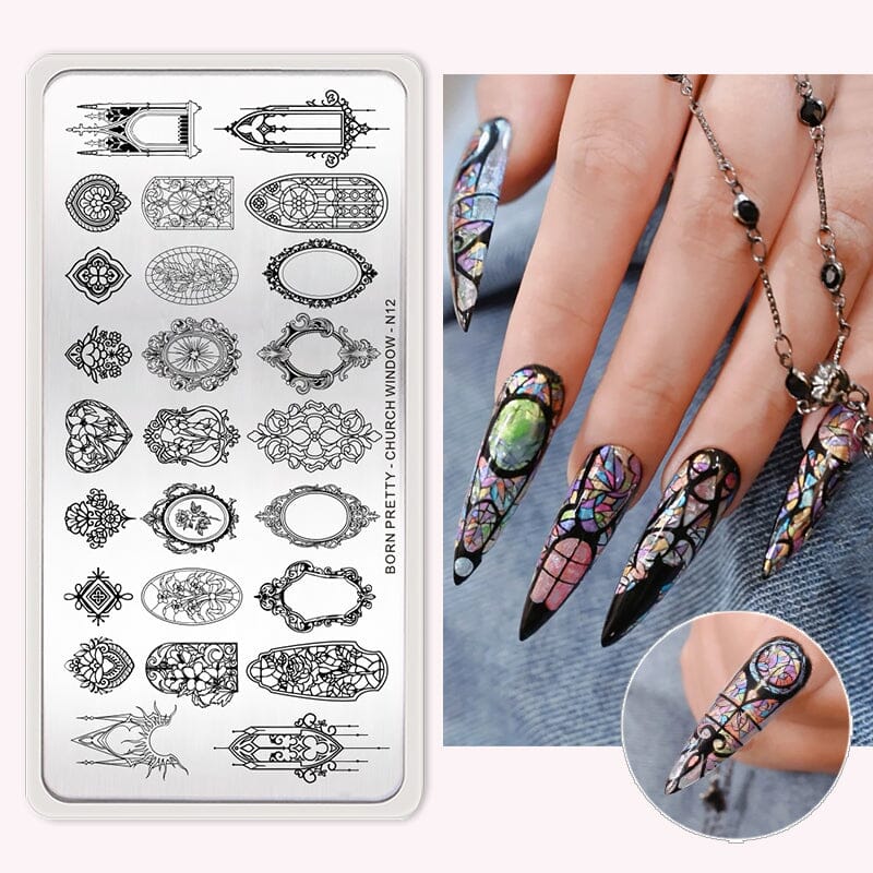 CHURCH WINDOW-N12 Nail Stamping Plate Stamping Nail BORN PRETTY