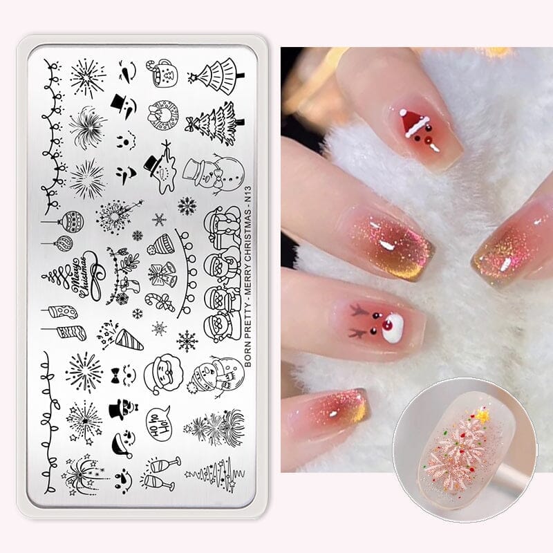 Animal Flowers Design Nail Stamping Plates N12 N13 N14 N15 Stamping Nail BORN PRETTY MERRY CHRISTMAS-N13
