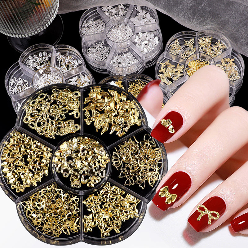 7 Grids Gold Metal Decorations #01 Bowknot Heart