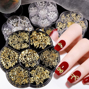 7 Grids Gold Metal Decorations #01 Bowknot Heart No Brand