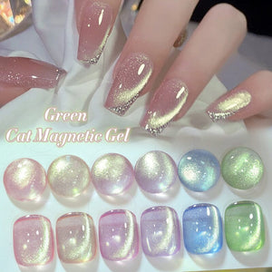 6 Colors Green Cat Magnetic Gel with Magnetic Stick Gel Nail Polish BORN PRETTY