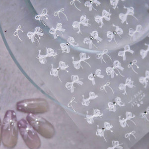White Lace Bowknot 3D Self Adhesive Nail Stickers #01 Nail Art No Brand