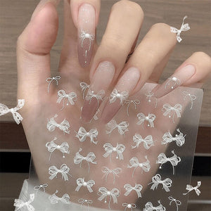 White Lace Bowknot 3D Self Adhesive Nail Stickers #01 Nail Art No Brand
