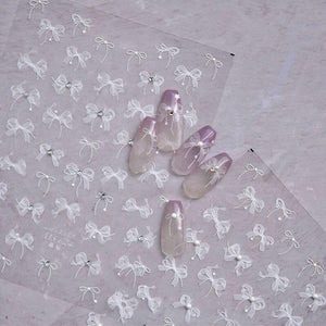 White Lace Bowknot 3D Self Adhesive Nail Stickers #01 Nail Art No Brand