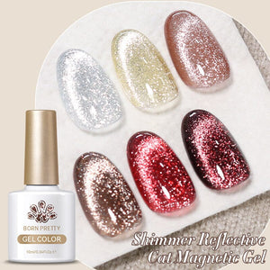 6 Colors Shimmer Reflective Cat Magnetic Gel 10ml with Magnetic Stick Gel Nail Polish BORN PRETTY