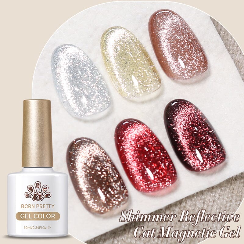 6 Colors Shimmer Reflective Cat Magnetic Gel 10ml with Magnetic Stick Gel Nail Polish BORN PRETTY