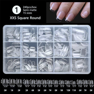 240pcs Square Round Semi-Matte False Nail Tips Nail Tips No Brand