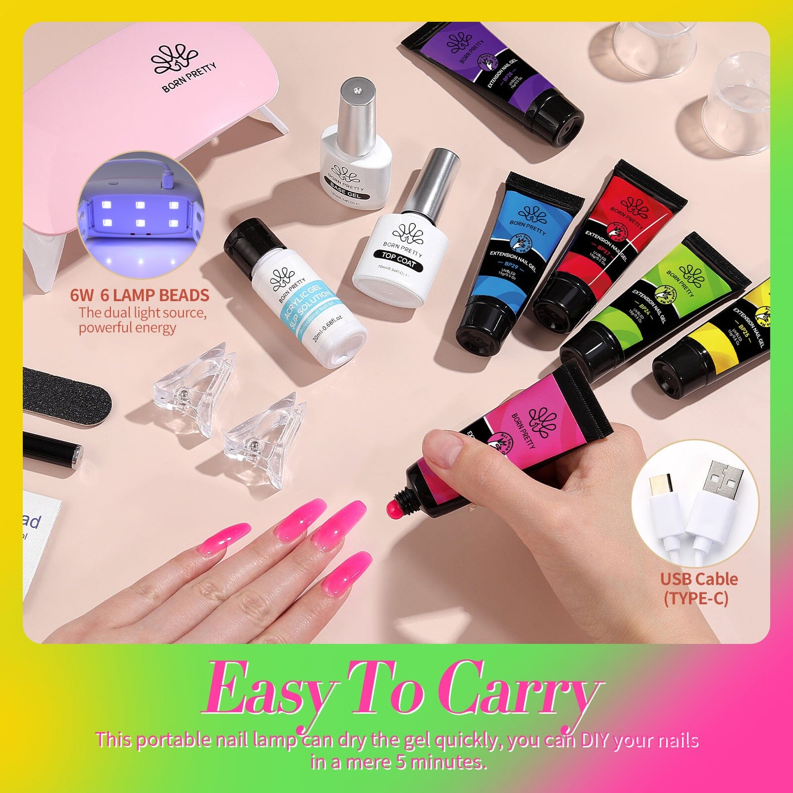 6 Colors Neon Extension Nail Gel Kit 15g Gel Nail Polish BORN PRETTY