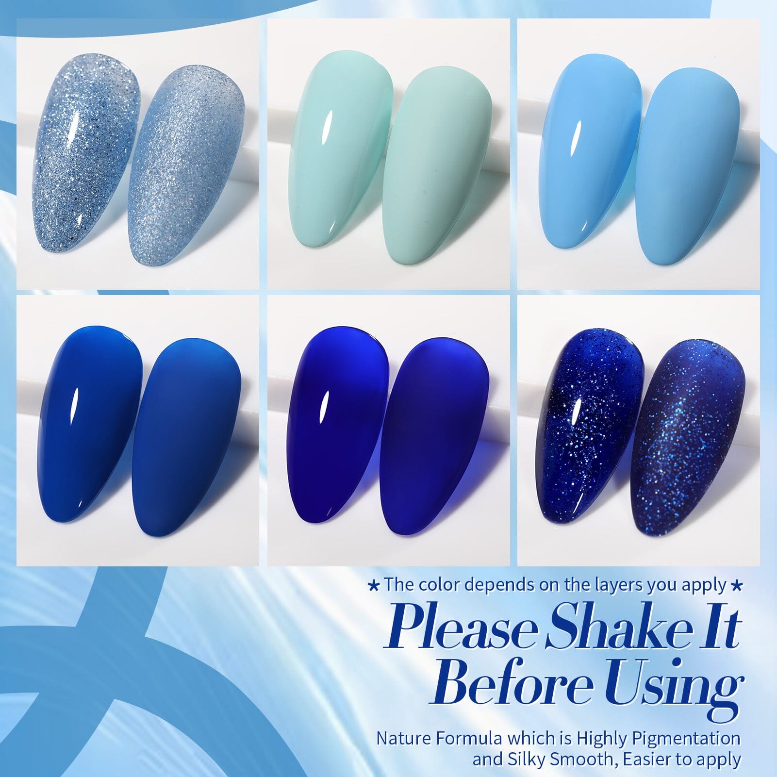 6 Colors Blue Color Gel Polish Set S07 Blue Horizon 7ml Gel Nail Polish BORN PRETTY